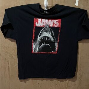 Studio Black Tee with Red & White Jaws Print preloved